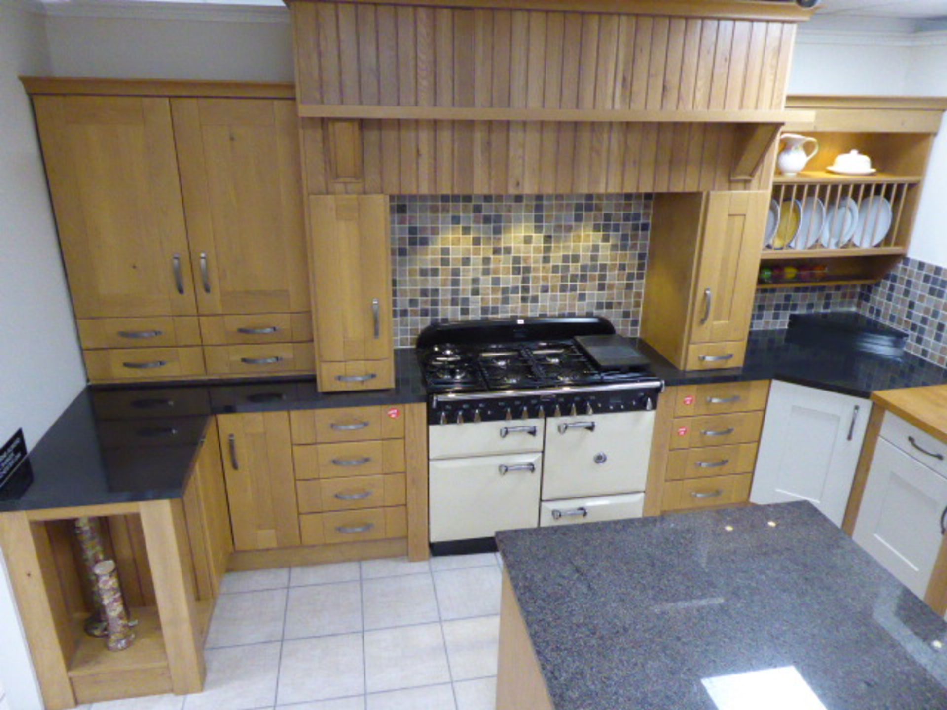 Milbourne almond and Shaker Winchester oak kitchen with stone effect laminate, oak block and granite - Image 3 of 15