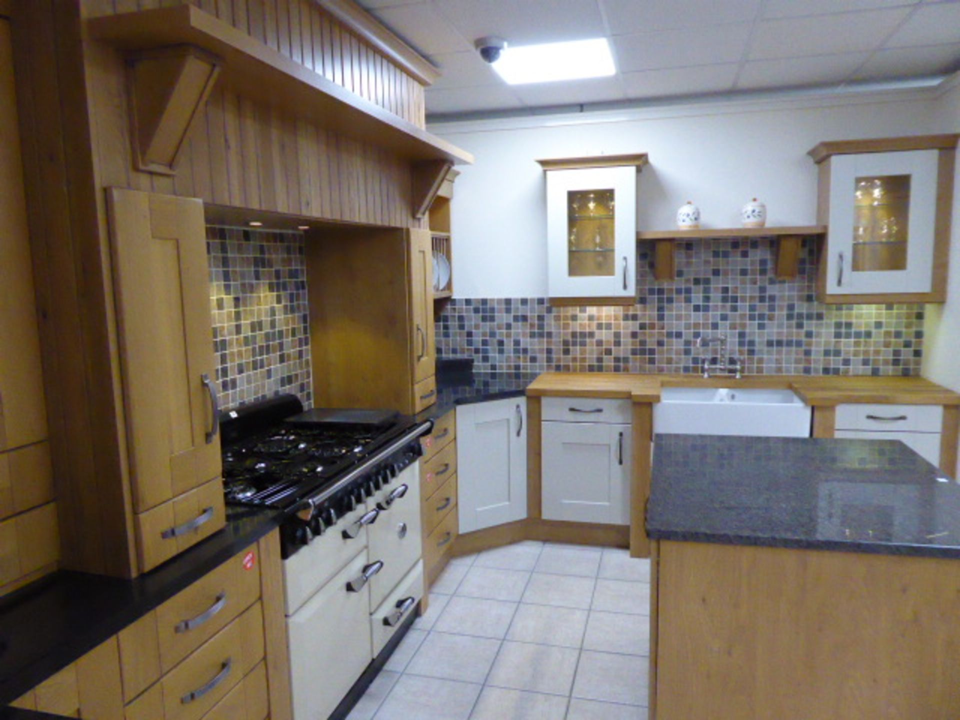 Milbourne almond and Shaker Winchester oak kitchen with stone effect laminate, oak block and granite - Image 8 of 15