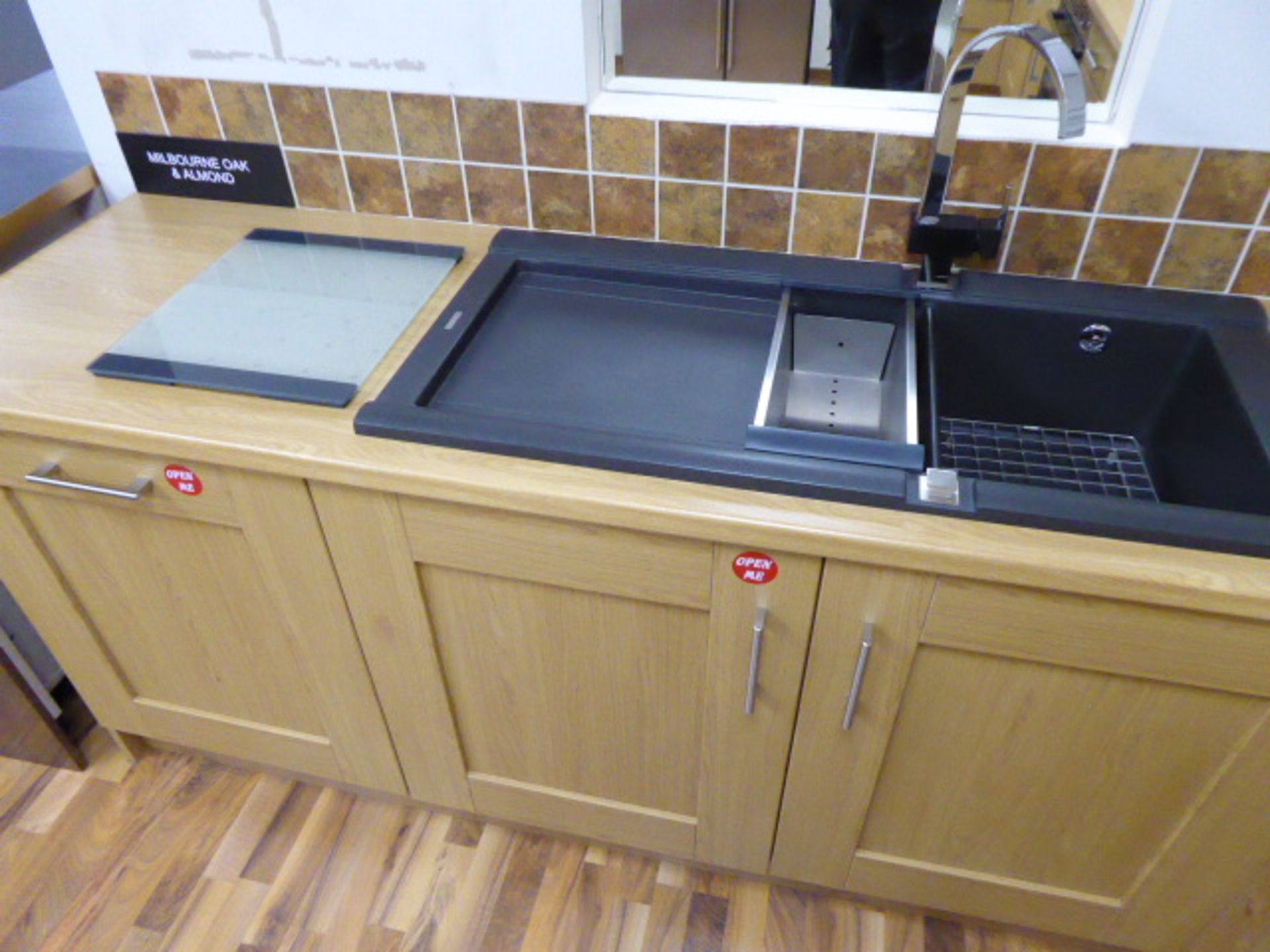 Milbourne oak and almond kitchen with oak effect laminate worktops. Max measurement is 390cm x - Image 4 of 13