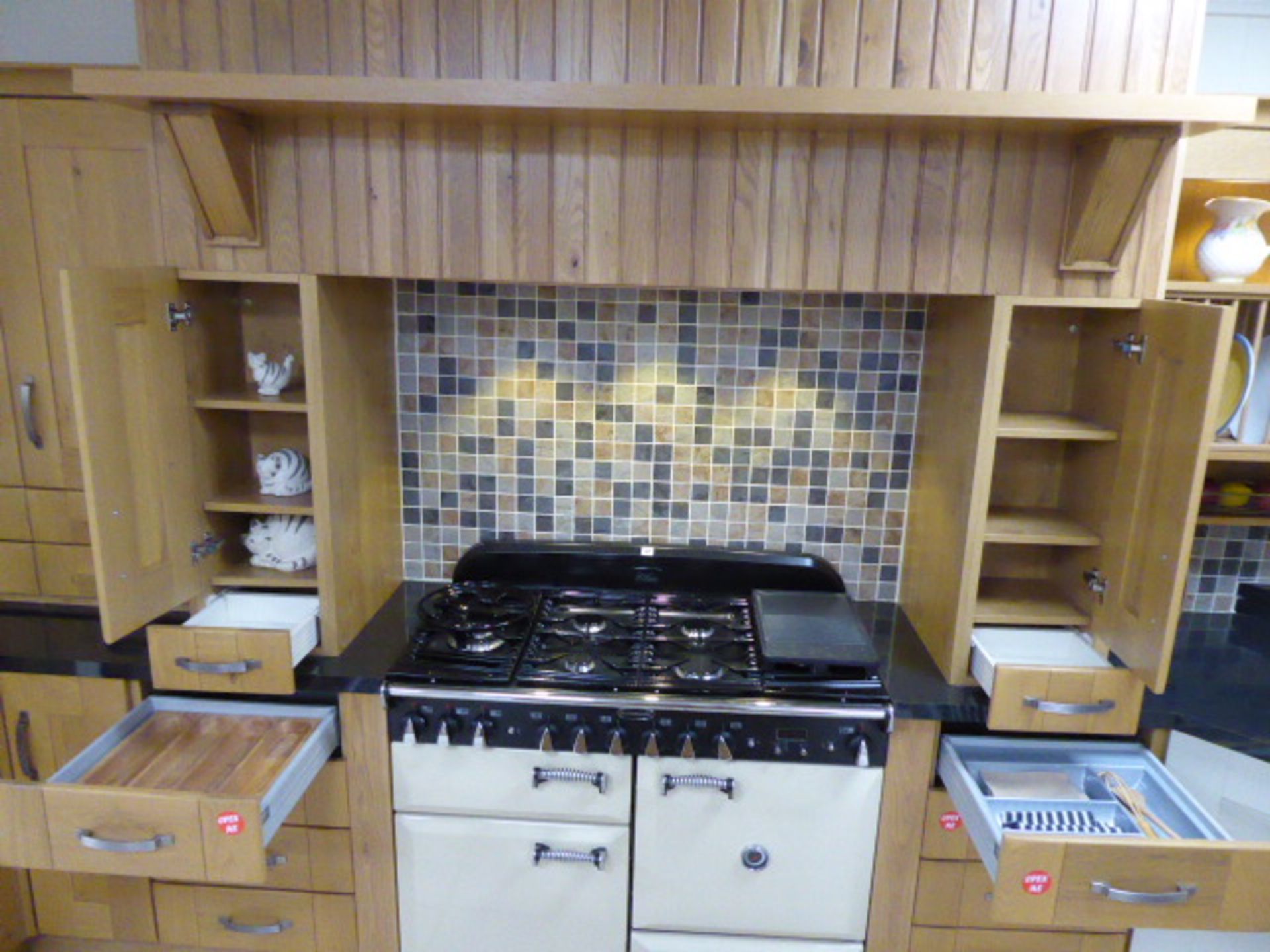 Milbourne almond and Shaker Winchester oak kitchen with stone effect laminate, oak block and granite - Image 7 of 15