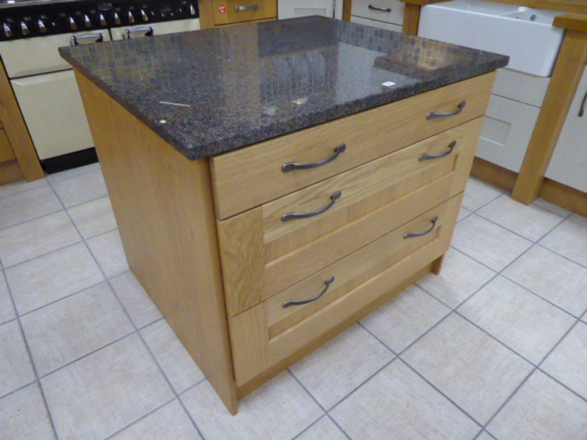 Milbourne almond and Shaker Winchester oak kitchen with stone effect laminate, oak block and granite - Image 4 of 15