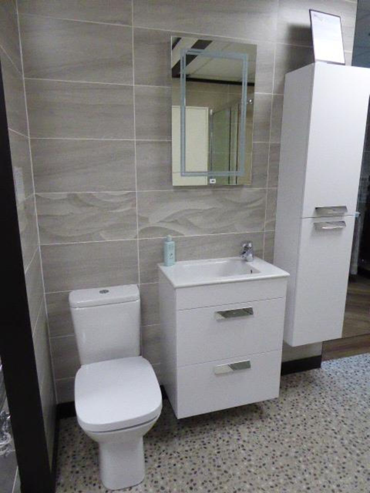 Roca Debba wash closet suite including: compact basin and 2-drawer unit; Monodin basin mixer; toilet