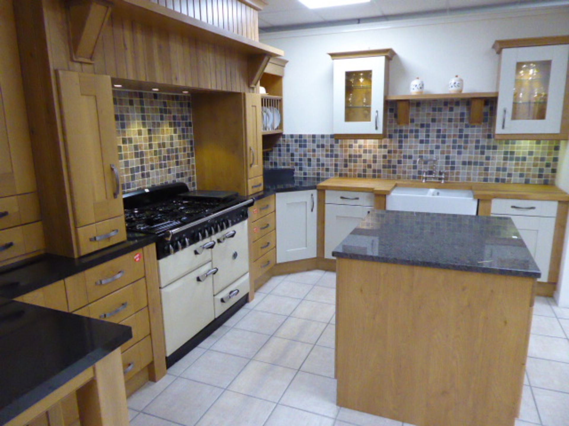 Milbourne almond and Shaker Winchester oak kitchen with stone effect laminate, oak block and granite - Image 15 of 15