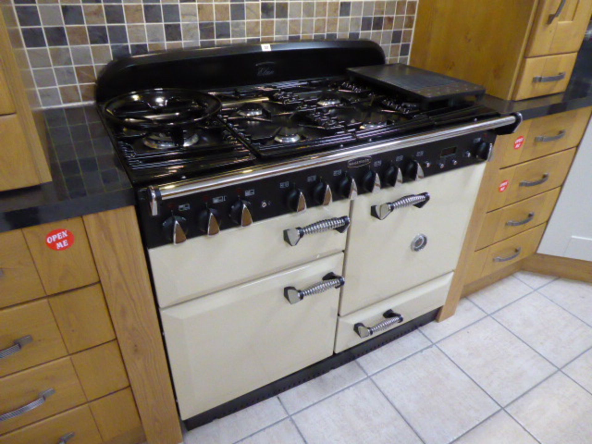 Range Master Elan 110 dual fuel range cooker in off white and black with 6 burners, 2 ovens, grill - Image 5 of 5