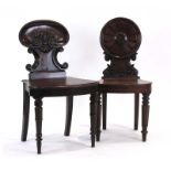 A Victorian Cuban mahogany hall chair with a shell back,