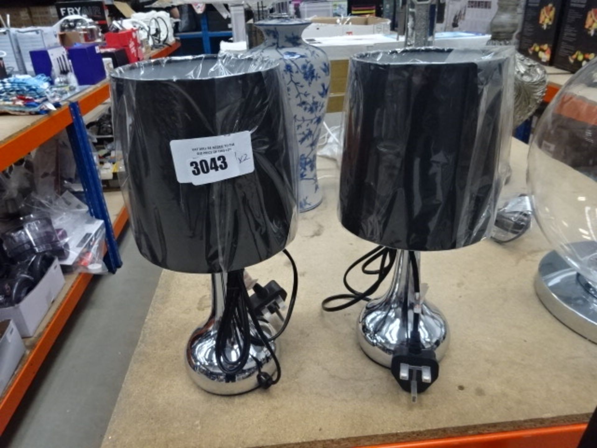 2 mini black shaded table lamps