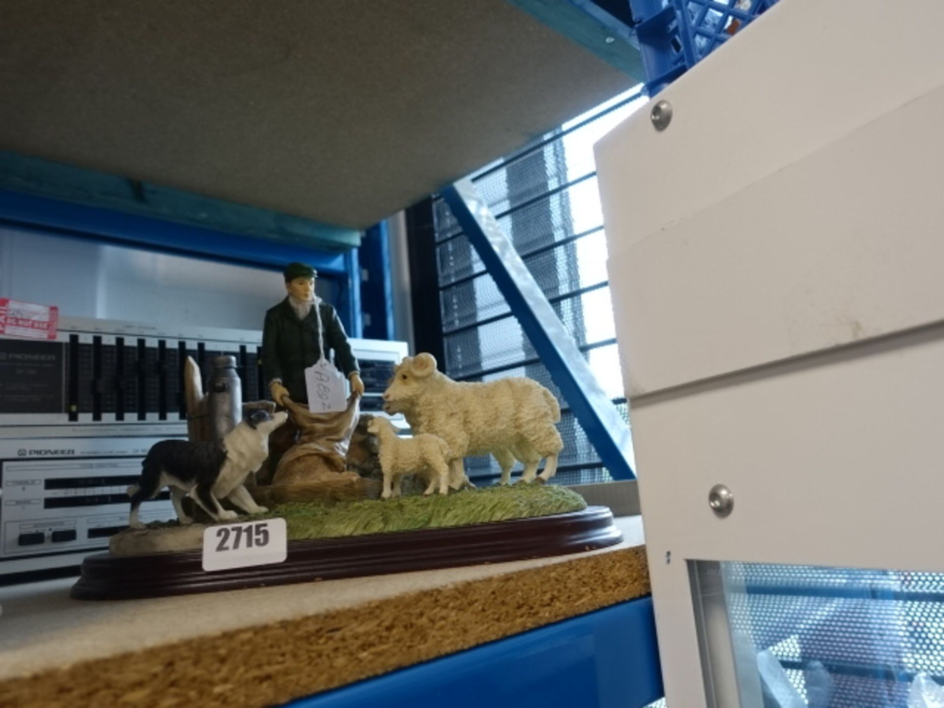 Figure set of farmer with sheep and dog