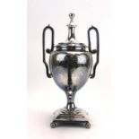 A 19th century silver plated Adam-style two handled tea urn of typical form, h.