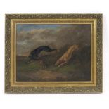 A.. Clark, Two hounds hunting a hare, signed, oil on canvas, 41.