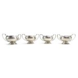 A set of four silver two handled salts of urn shaped form, Walker & Hall, Sheffield 1911,