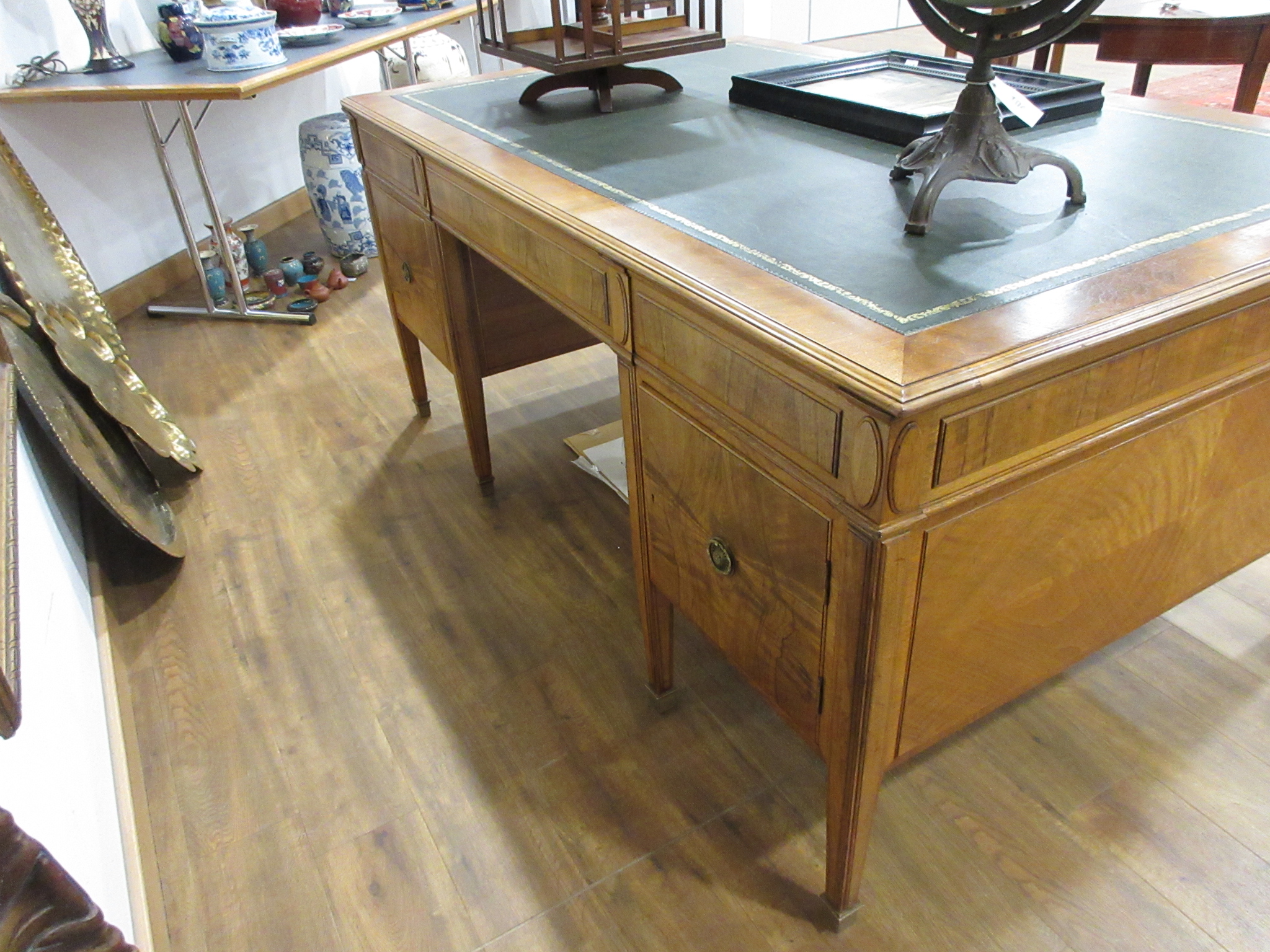 A 20th century walnut twin pedestal partner's desk, - Image 16 of 25