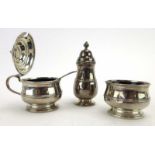 A mid-20th century silver three piece cruet set, Adie Brothers,