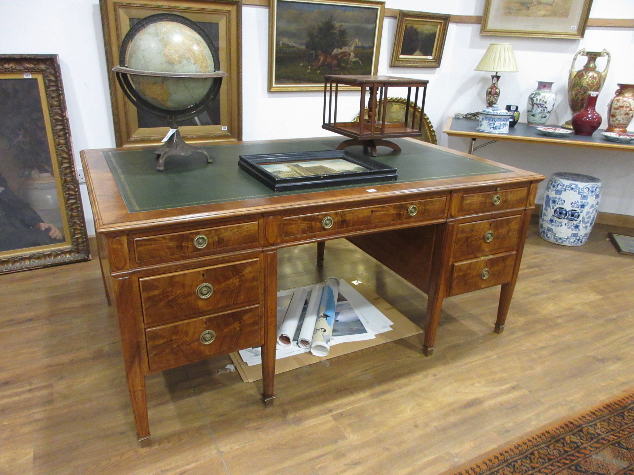 A 20th century walnut twin pedestal partner's desk, - Image 18 of 25