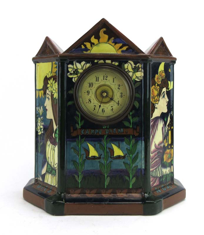 Frederick Rhead for Foley Pottery, an 'Intarsio' mantel timepiece,