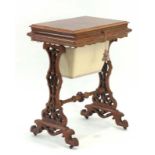 A 19th century walnut, fretwork and marquetry sewing/hobby table,