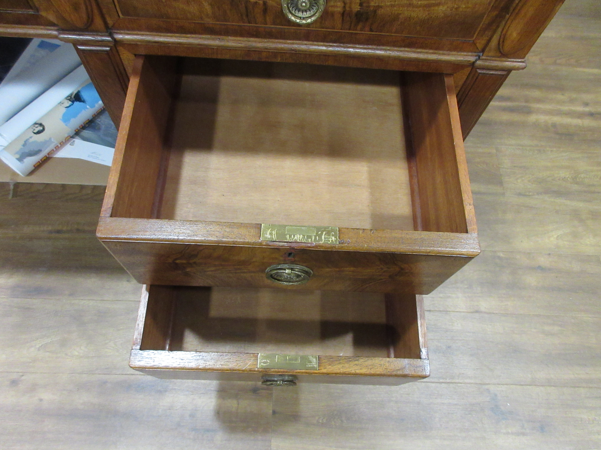 A 20th century walnut twin pedestal partner's desk, - Image 21 of 25