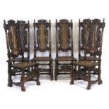 A set of six 18th century and later oak and bergere highback chairs