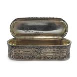 A Victorian silver, parcel gilt, engine turned and florally engraved box of curved rectangular form,