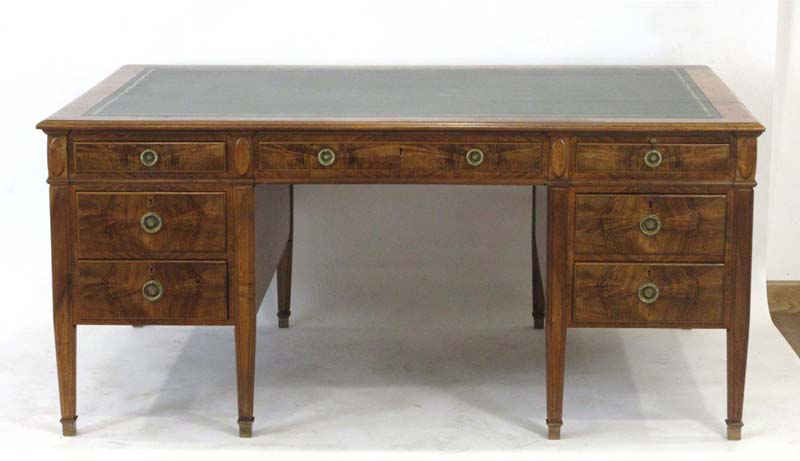 A 20th century walnut twin pedestal partner's desk, - Image 2 of 25