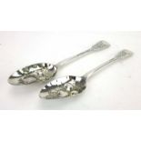 Two Georgian silver fiddle pattern berry spoons, maker WE WF, London 1779/1786,