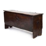 A late 17th century oak and chamfered six-plank coffer, l.