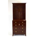 A late 18th century mahogany and strung cabinet bookcase,