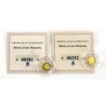 ***AMENDED DESCRIPTION*** Three History of the Monarchy 14ct gold coins, 2008, 0.
