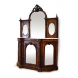 A 19th century walnut and marquetry credenza, the mirrored superstructure over a marble top,