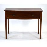 A 19th century mahogany and strung bow-fronted side table with a single drawer on square tapering