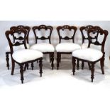 For Upholstery: set of six Victorian mahogany dining chairs with scrolled backs and turned front