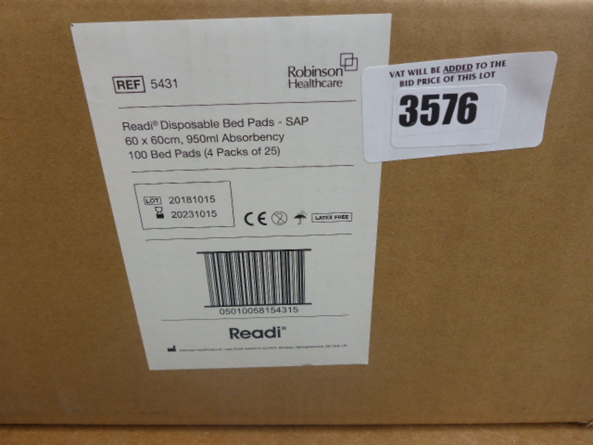 Box containing 100 Readi disposable absorbency bed pads
