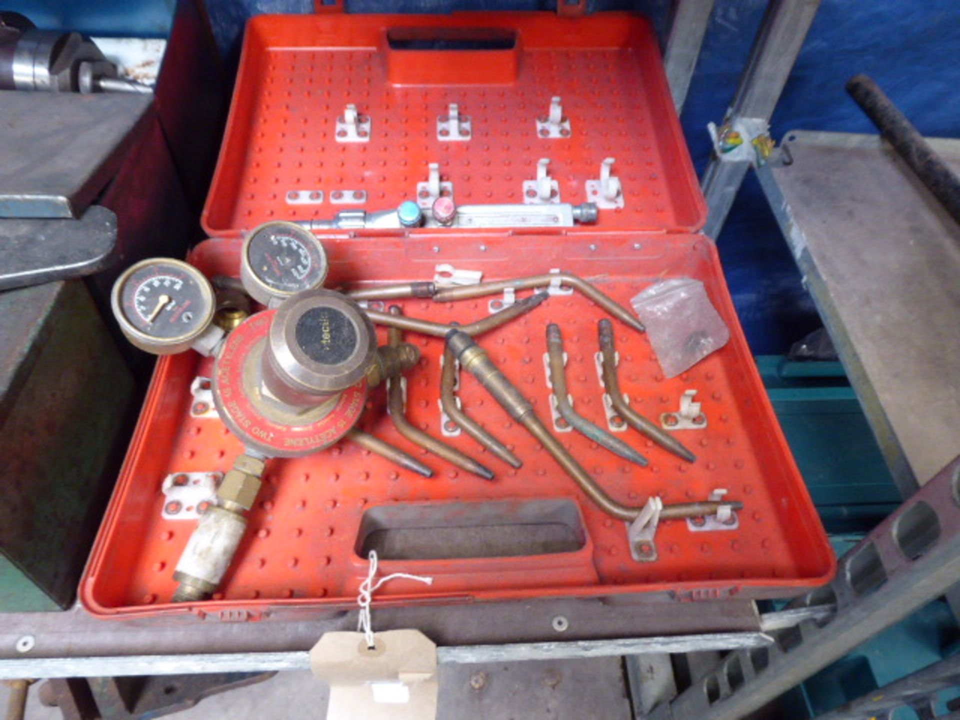 (150) Toolbox containing oxyacetylene and 3 assorted gauges