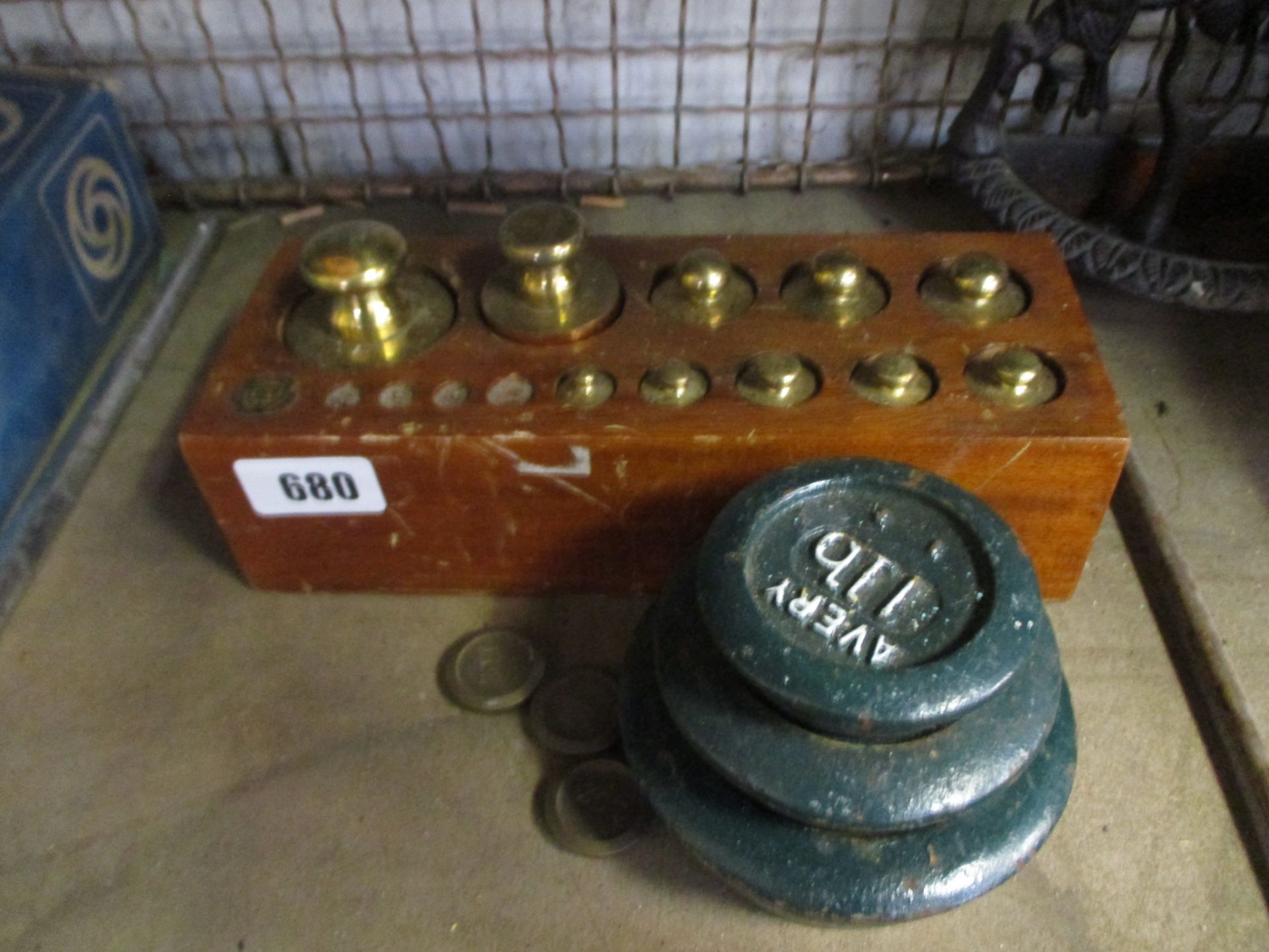 Partial set of weights and 3 painted Avery weights