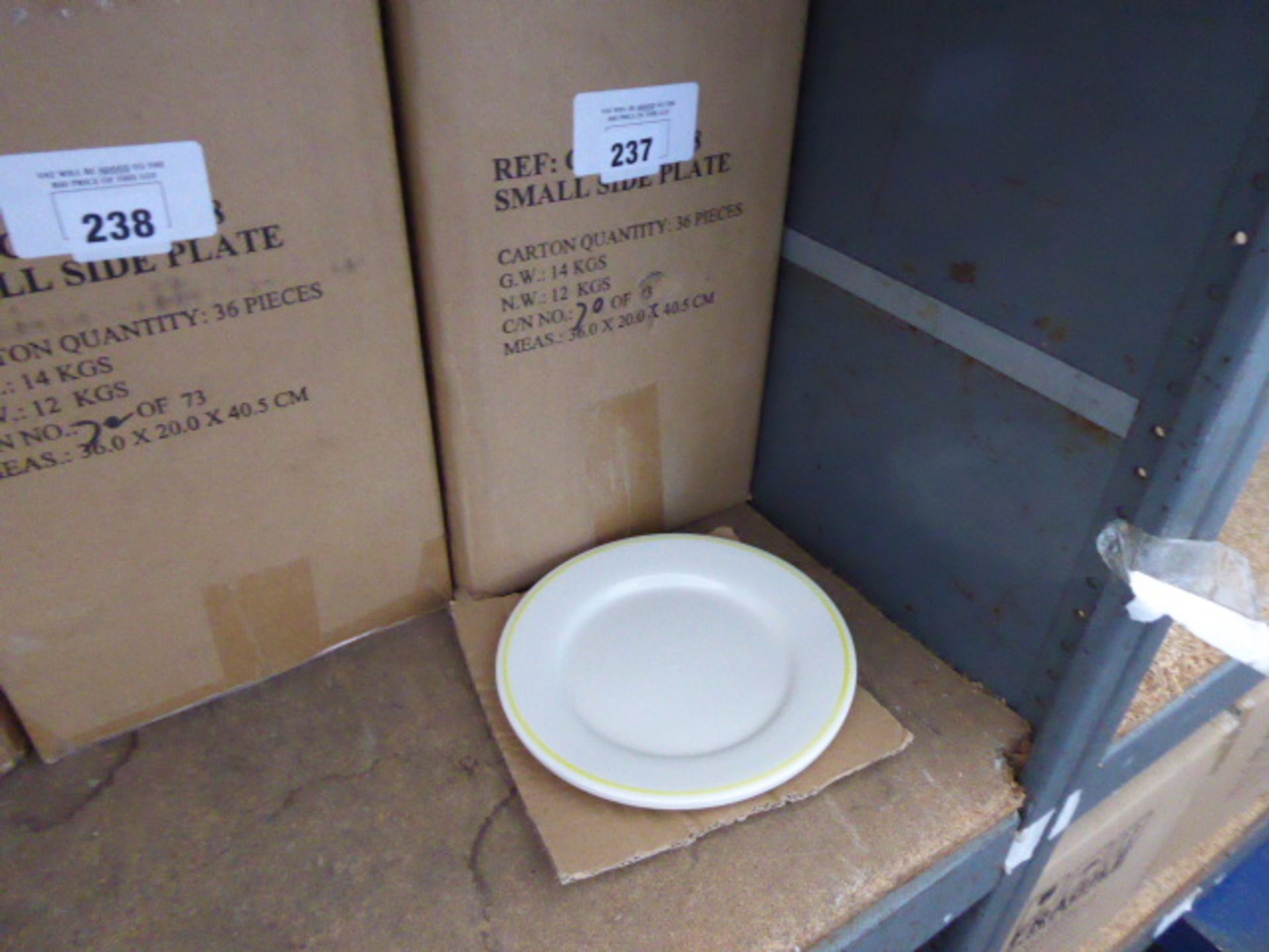 Box of 36 18cm side plates with multicoloured rims
