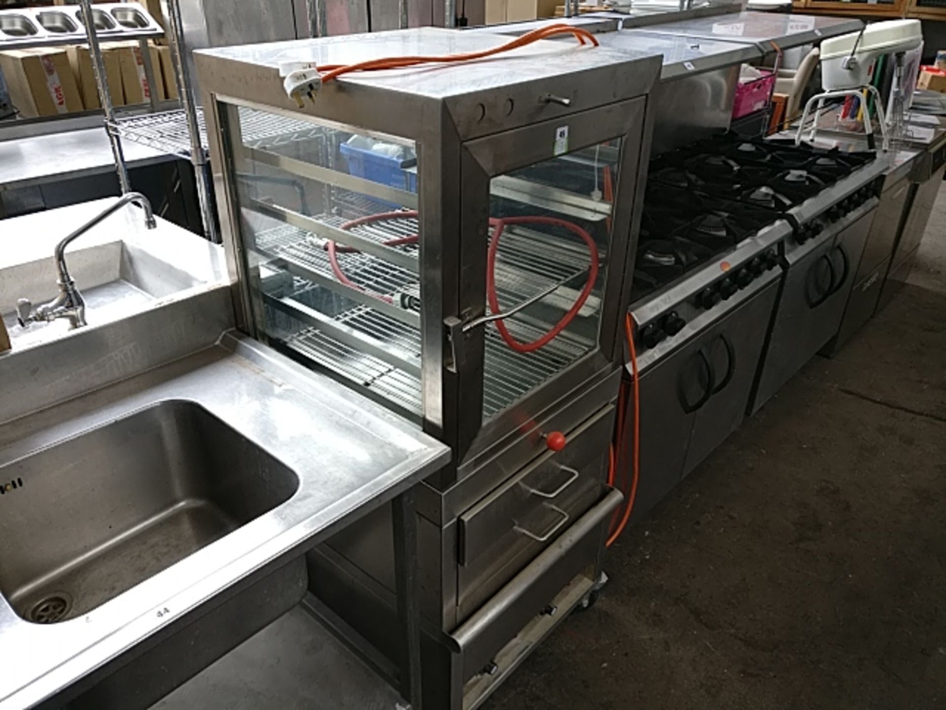 (2)60cm electric humidified hot food display on castors with holding drawers