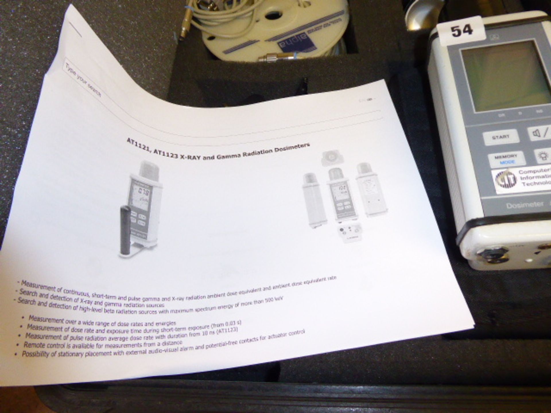 CIT AT1123 Dosimeter mobile X-Ray and gamma radiation dosimeter with accessories and protective case - Image 2 of 5