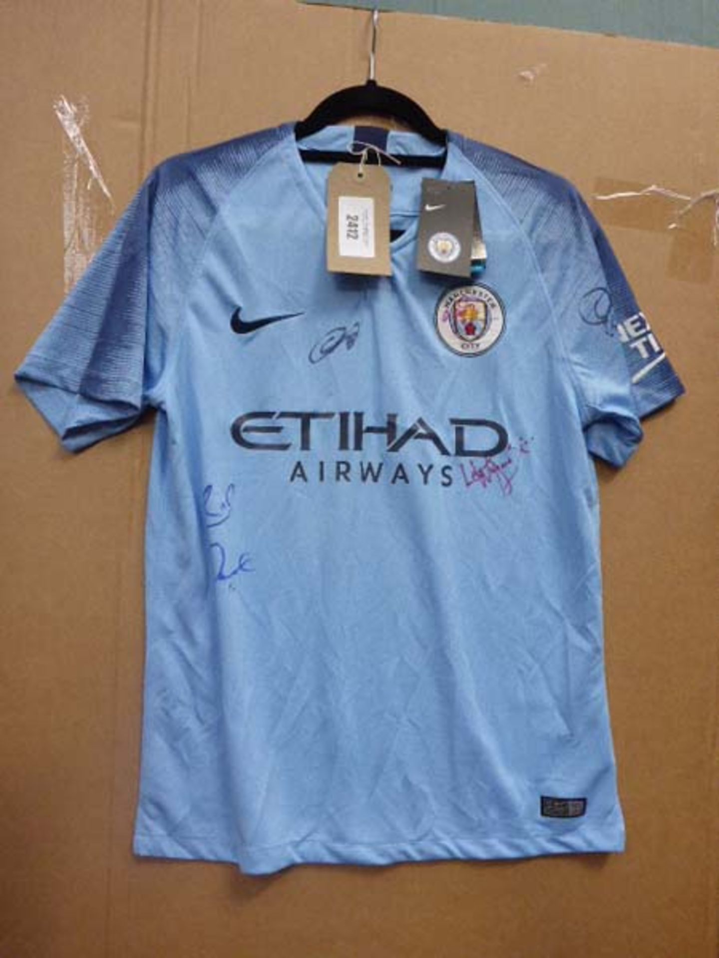 Manchester City 2018-19 season home shirt, Medium fit, with Various Signatures (UNVERIFIED)