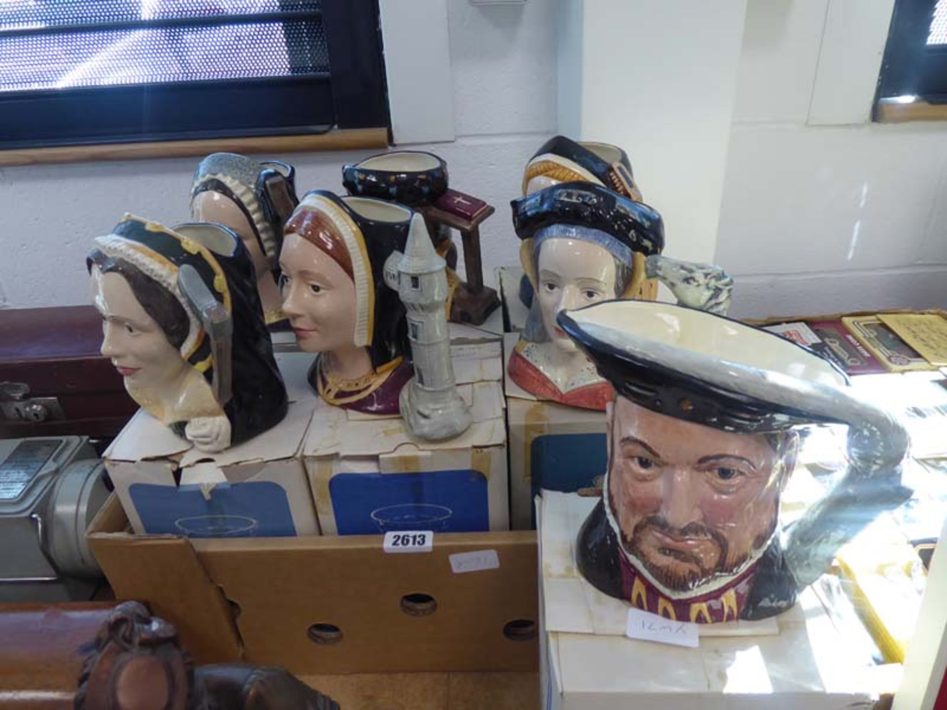 Royal Doulton table ware Henry VIII character mug together with 6 wives with boxes