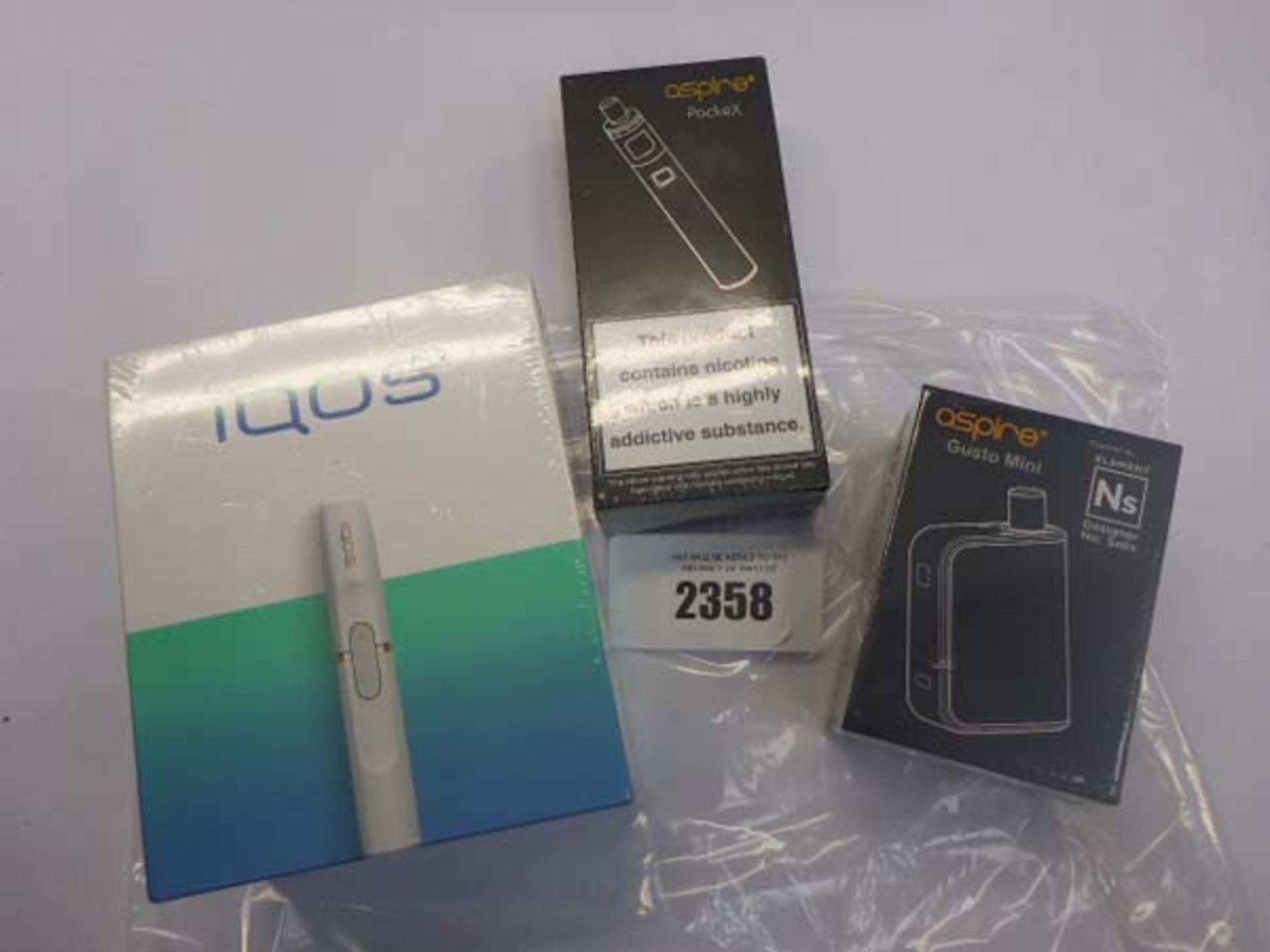 Vape pens/kits; IQOS, Aspire Gusto Mini and Aspire PockeX