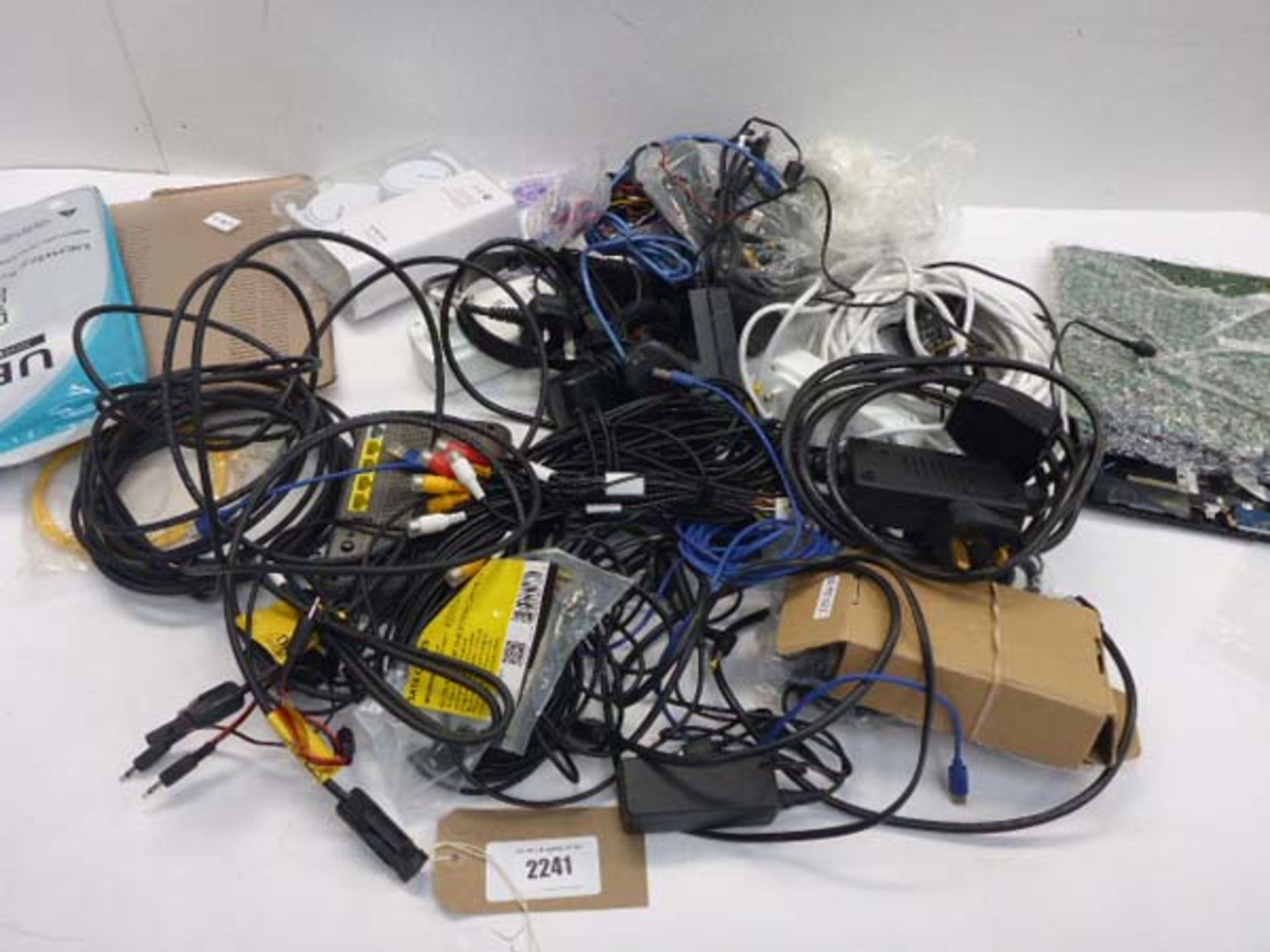 Bag containing quantity of various electrical related accessories; cables, PSUs, Sony laptop