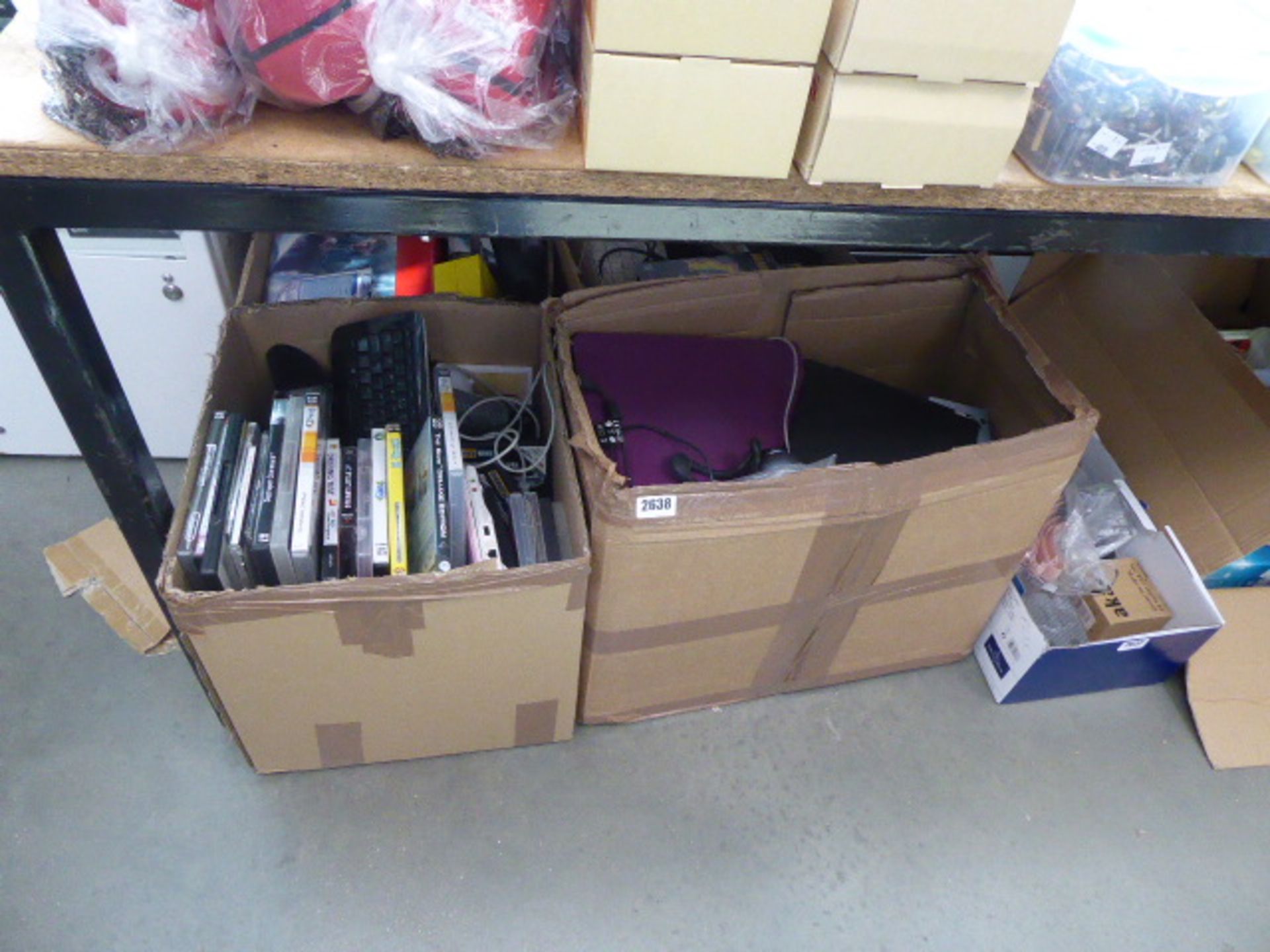 Selection of various PC related games, peripherals, keyboards and other accessories in 4 boxes