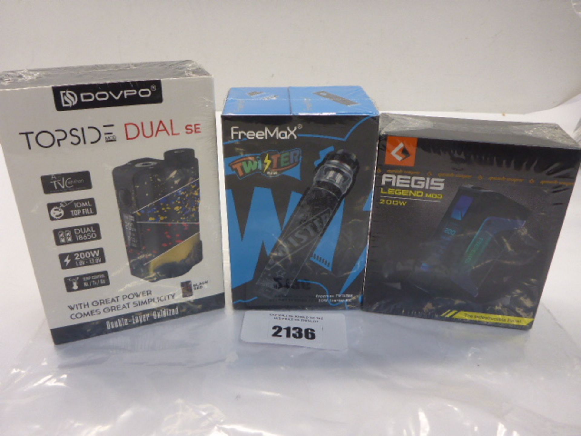 3x vaping kits; Topside Dual SE, Aegis Legend Mod and Freemax Twister