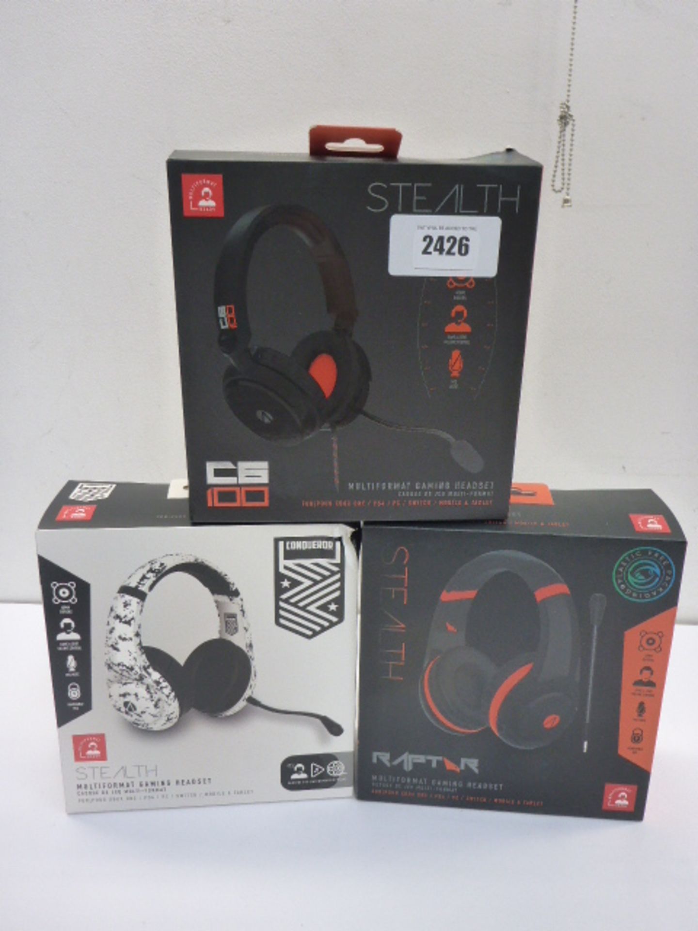 3 Stealth headsets; Raptor C6 100, Raptor and Conquerer
