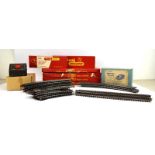 A group of Tri-ang Hornby and Tri-ang Railways OO gauge track, girder bridge, controllers etc.