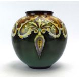 A Royal Bonn vase of globular form decorated in the Art Nouveau manner on a mottled green ground, h.