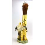 A Royal Dux majolica stick stand in the form of a heron, h.