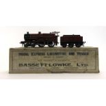 A Bassett-Lowke 'Lowko' O gauge 4-4-0 clockwork loco and tender, maroon LMS livery,