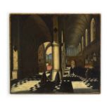 18th Century School, A cathedral interior with figures, oil on canvas, unsigned,