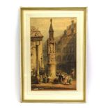 Follower of Samuel Prout, figures by a Continental water fountain, unsigned, watercolour,