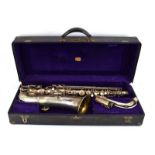 An early 1930's American silver plated low pitch saxophone by C.G.